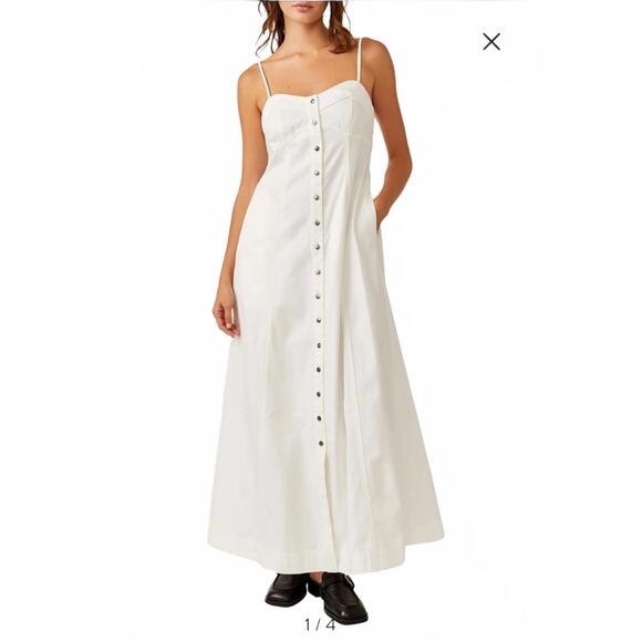 Free People Dresses & Skirts - {SOLD} NWT Free People Just Jill Ivory Sleeveless Button Maxi Dress- Size Small